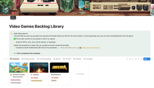 Video Game Backlog Library Notion Template