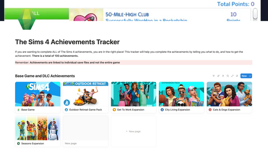 The Sims 4 Achievement Tracker, Notion Template
