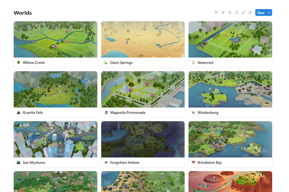 The Sims 4 World Rebuild Tracker Notion Template