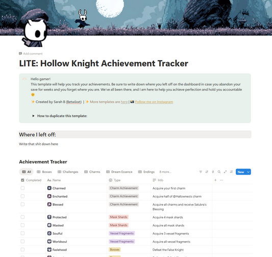 FREE Hollow Knight Achievement Tracker
